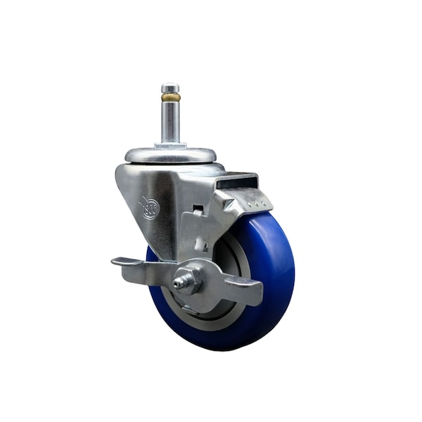 Service Caster 3.5'' Blue Poly Wheel Swivel 7/16'' Grip Ring Stem Caster with Brake SCC-GR20S3514-PPUB-BLUE-TLB-716138 - main
